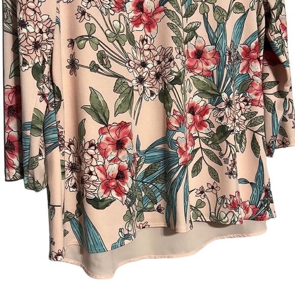 Floral Blouse Woman’s LP Petite Pink Tropical V-Neck 3/4 Sleeve Charter Club - Picture 4 of 10
